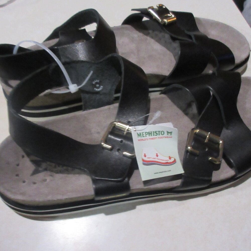 Mephisto Womens modern cork black white  Leather Sandal - nwob  42 - Picture 3 of 6